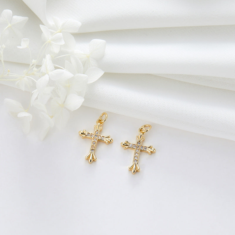 2 Cat Palm Cross Key Charm Pendant Rhinestone Embellished 14K GF