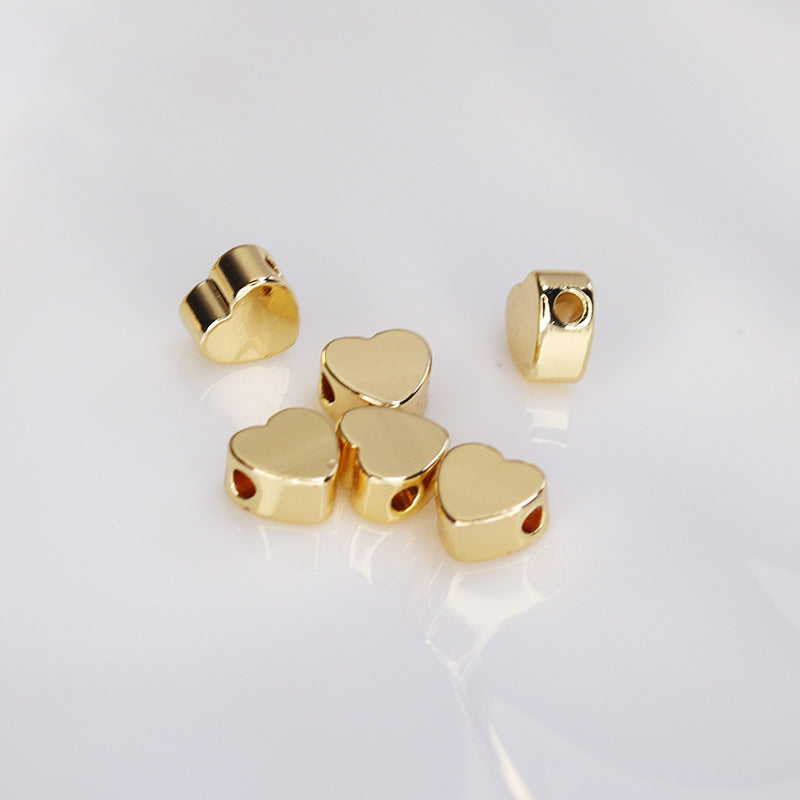 50 Tiny Glossy Flat Heart Bead 14K GF Charm Bead Spacer