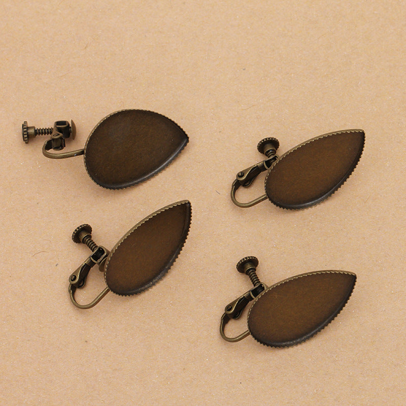 100 bord dentelé lunette tasse oreille Cilp sur boucles d'oreilles sans perçage Bronze Antique 18x25mm goutte d'eau cabochon base vierge réglage de pierres précieuses