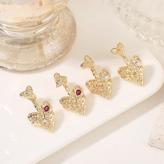 4 Melting Heart Arrow Stud Earrings 14K GF Rhinestone Embellished Earing