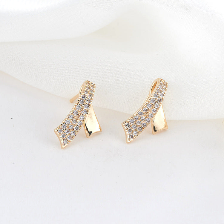 4 boucles d'oreilles à tige de ceinture, ornées de strass GF 14 carats