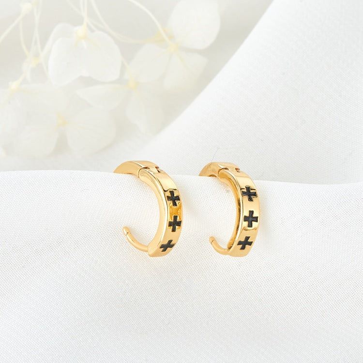 4 Cross Hoop Earrings Enamel Epoxy 14K GF Earing