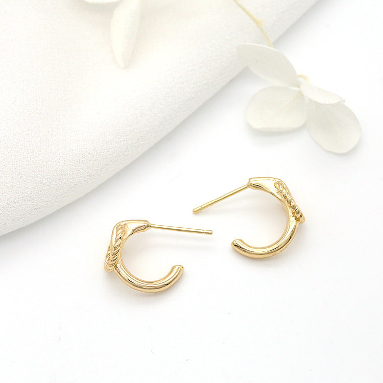 4 boucles d'oreilles à tige demi-cercle torsadées 14K GF Earing