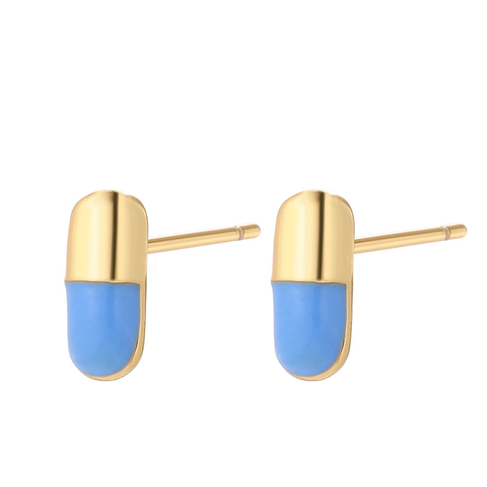 4 Capsule Stud Earrings 14K GF Enamel Epoxy Earing