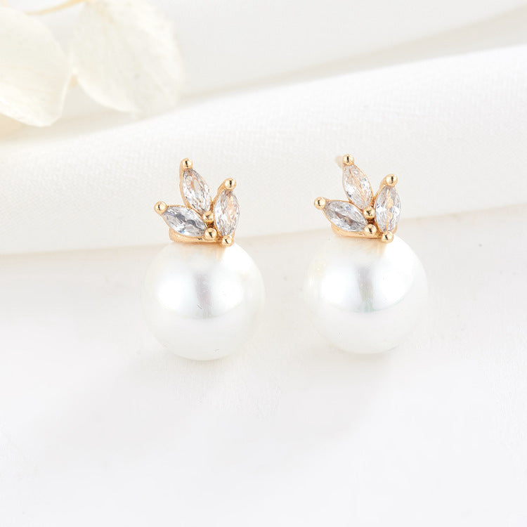 4 boucles d'oreilles à trois feuilles ornées de strass 14K GF, boucles d'oreilles à moitié percées, perle vierge