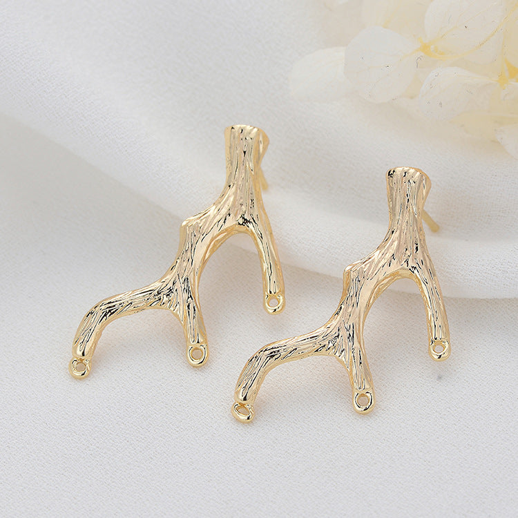 4 boucles d'oreilles à tige en corne de renne avec boucle 14K GF Earing