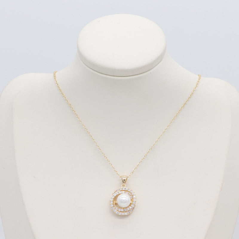 2 Pearl Rhinestone Embellished Bowknot Charm Pendant Necklace Stud Earrings Statement Ring 14K GF