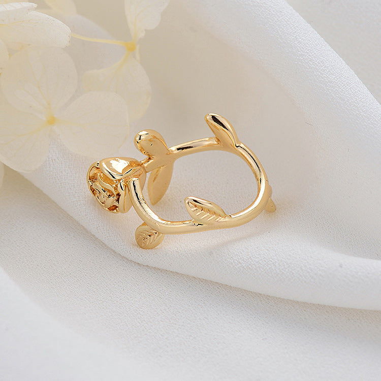 Bague de déclaration florale rose à 2 cercles ouverts 14K GF