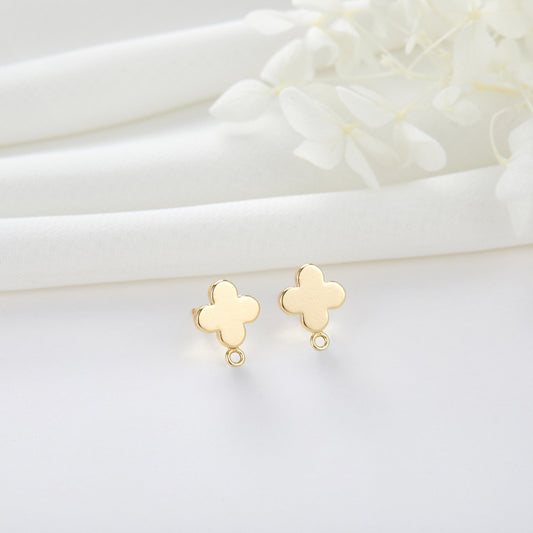 4 Glossy Cross Stud Earrings with Loop 14K GF Earing