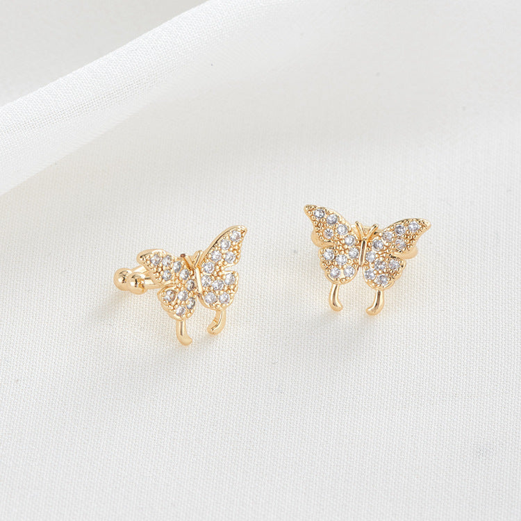 4 Butterfly Earcuff Ear Cuffs Climber No Piercing Earring Rhinestone Embellished 14K GF Earing