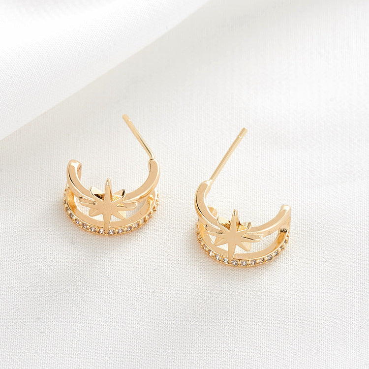 4 boucles d'oreilles à tige étoile en demi-cercle ornées de strass 14K GF Earing