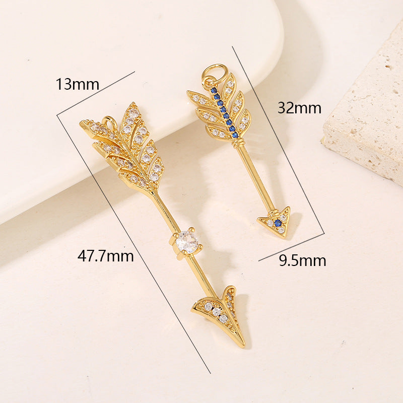 2 Arrow Charm Pendant Rhinestone Embellished 14K GF