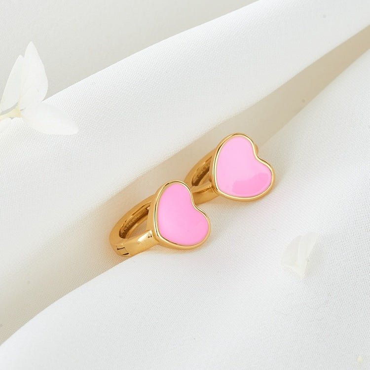 4 Heart Hoop Earrings Enamel Epoxy 14K GF Earing