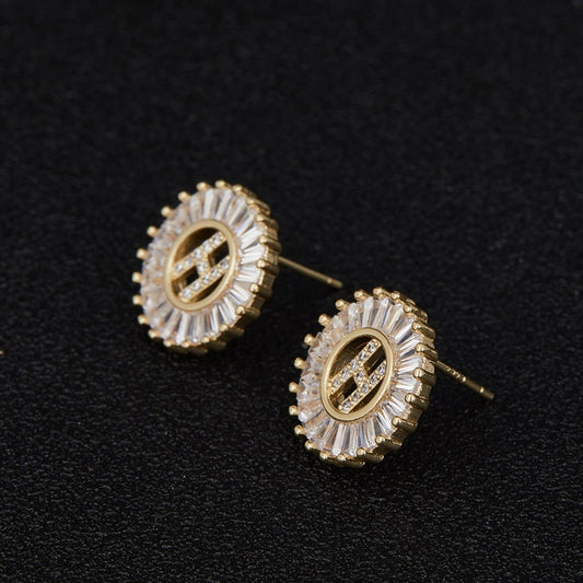 Boucles d'oreilles à tige avec pendentif à breloque cercle 4 H ornées de strass 14K GF