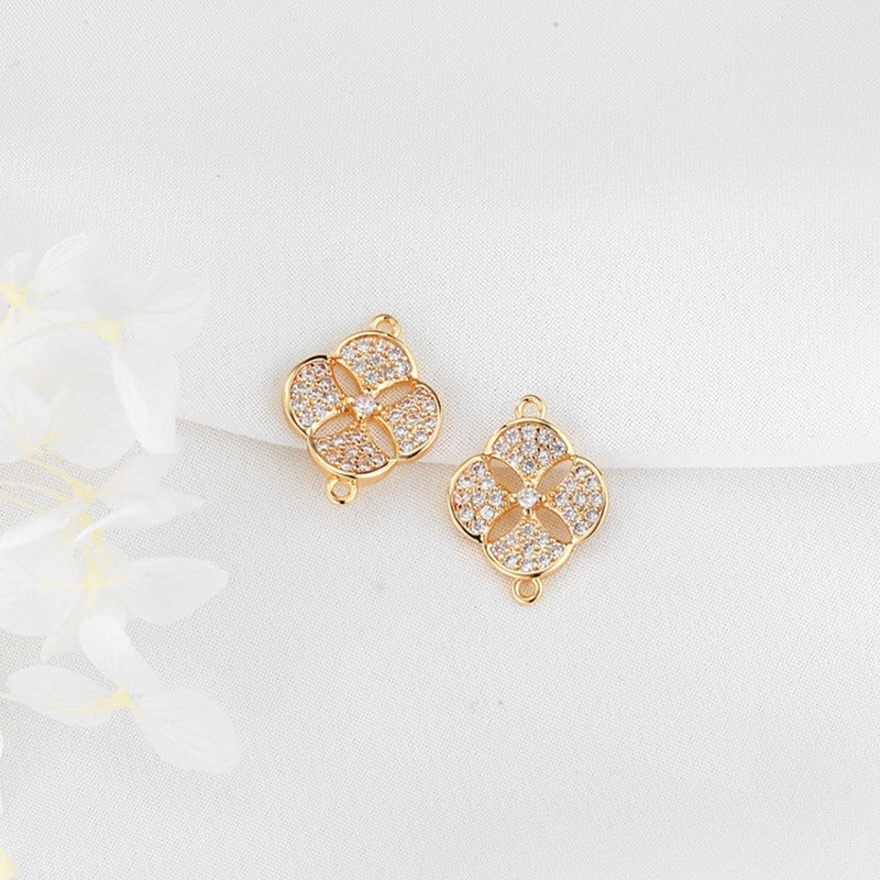 2 Double boucle florale trèfle à quatre feuilles connecteur de charme strass embelli 14K GF