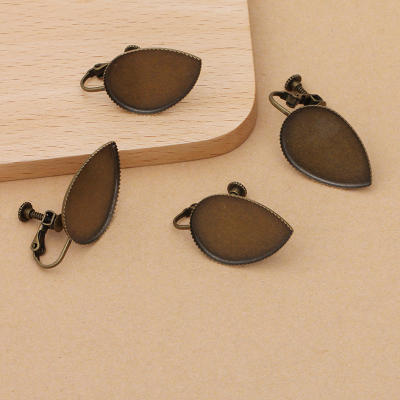 100 bord dentelé lunette tasse oreille Cilp sur boucles d'oreilles sans perçage Bronze Antique 18x25mm goutte d'eau cabochon base vierge réglage de pierres précieuses