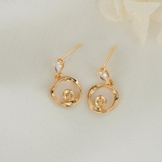 4 Twined Circle Stud Earrings Rhinestone Embellished 14K GF Earing Half Drilled Pearl Bead Blank