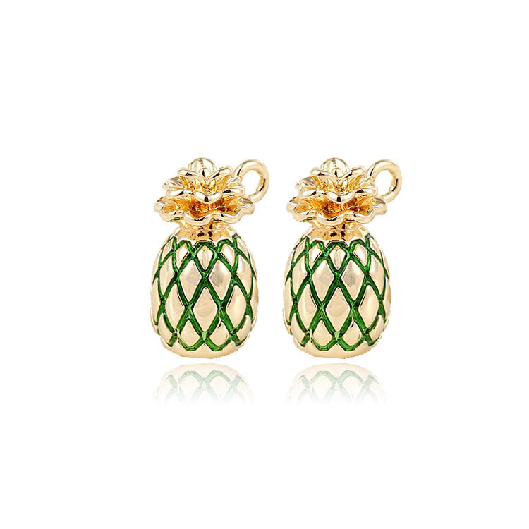 2 Ananas-Charm-Anhänger, Emaille, Epoxidharz, 14 K GF