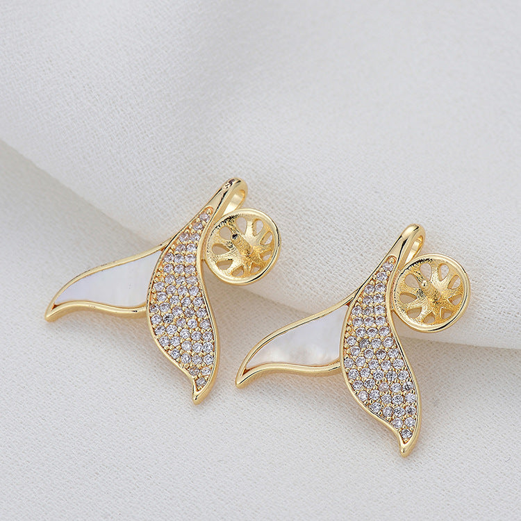 2 Sirène Baleine Queue Charme Pendentif Strass Embelli 14K GF Perle Perlée Vierge