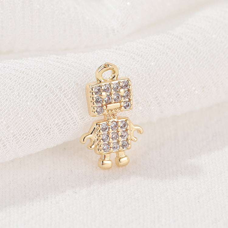 2 Penguin Cat Frog Robot Charm Pendant Rhinestone Embellished 14K GF