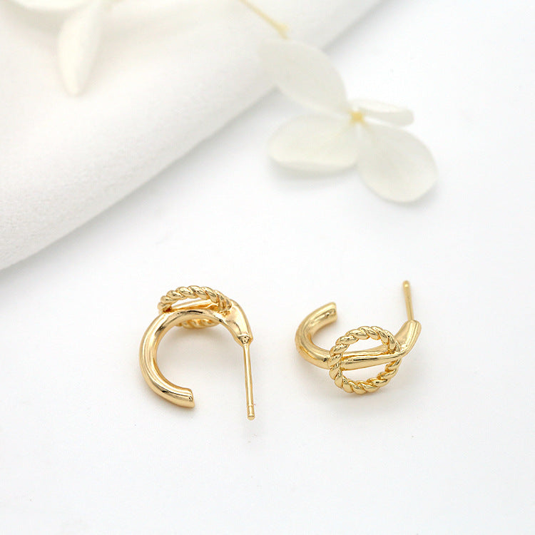 4 boucles d'oreilles à tige demi-cercle torsadées 14K GF Earing