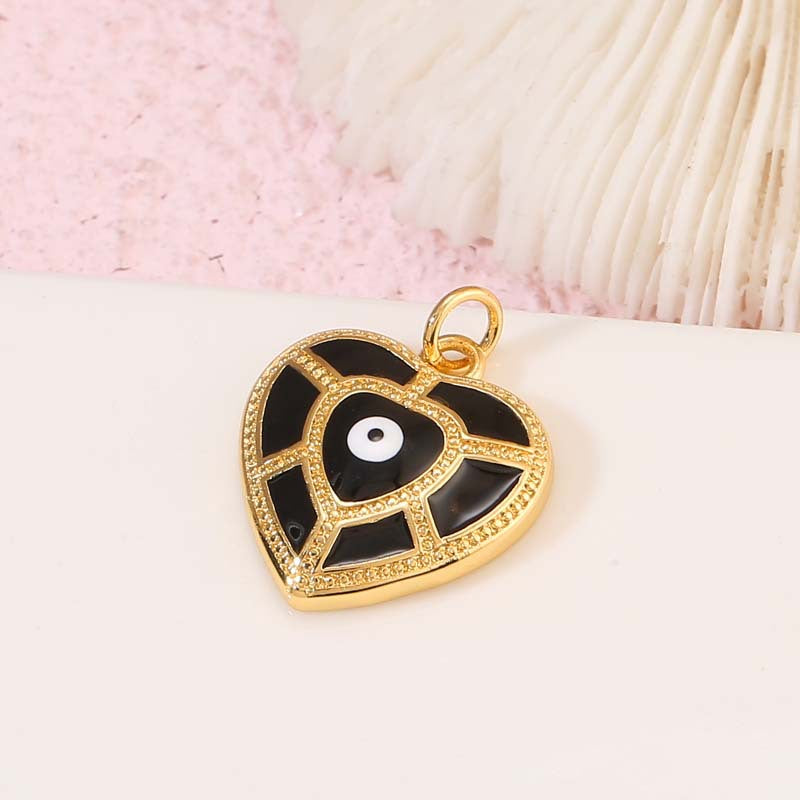 2 Evil Eye Charm Pendant Enamel Epoxy 14K GF Rhinestone Embellished