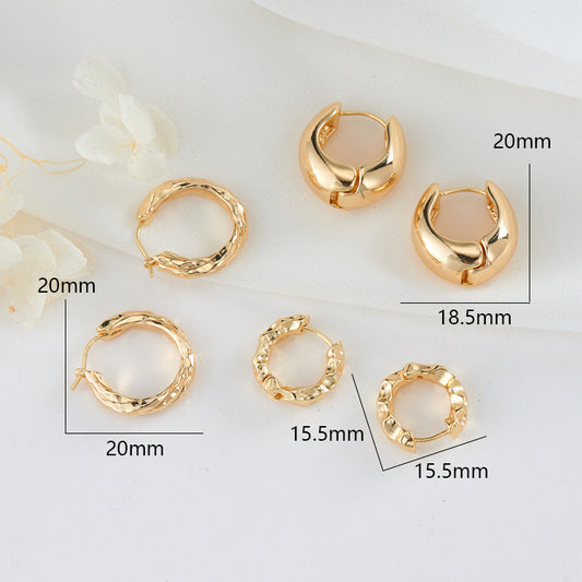 4 boucles d'oreilles créoles rondes martelées épaisses 14K GF Earing