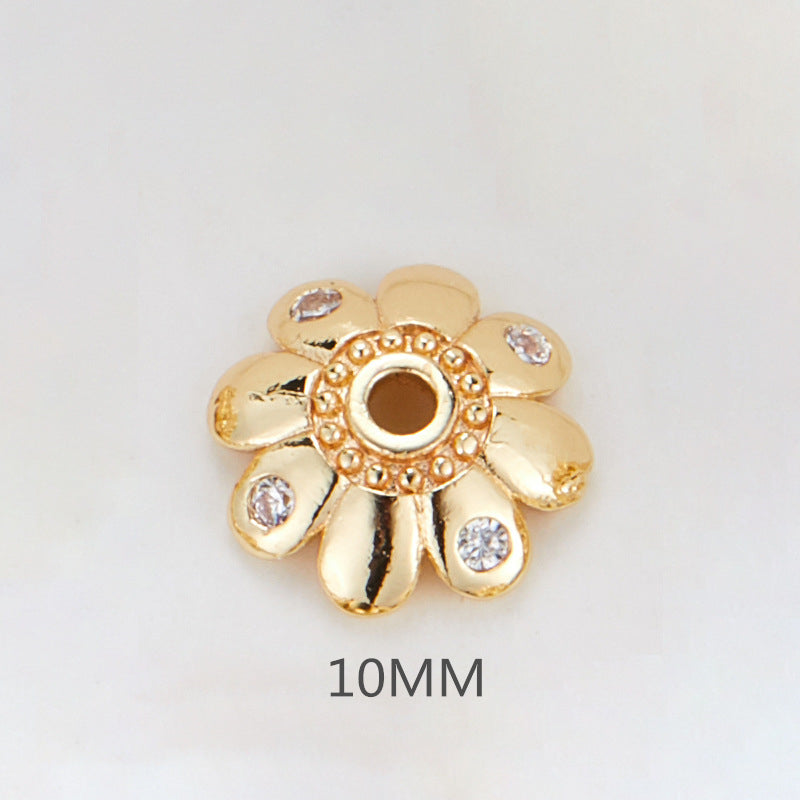 10 Floral Bead Cap Cup Rhinestone Embellished 14K GF Charm Beadwork Spacer