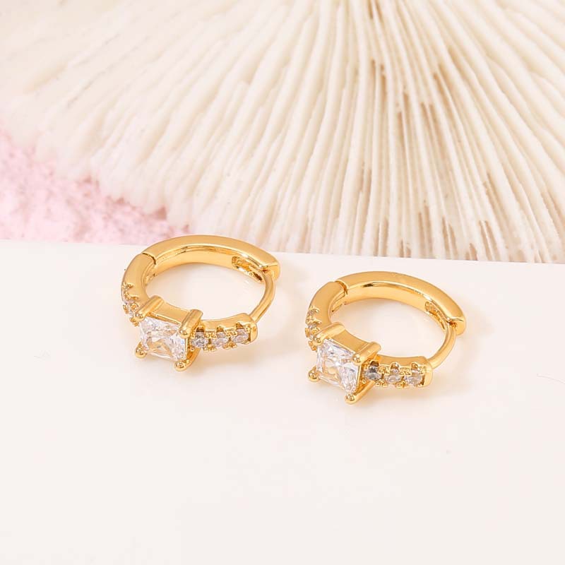 4 Round Circle Hoop Earrings Rhinestone Embellished 14K GF Earing