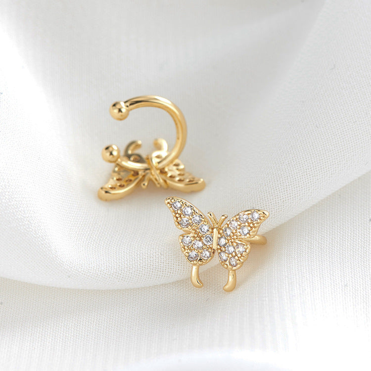 4 Butterfly Earcuff Ear Cuffs Climber No Piercing Earring Rhinestone Embellished 14K GF Earing