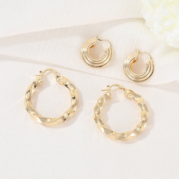 4 Twined Circle Chunky Hoop Earrings 14K GF Earing