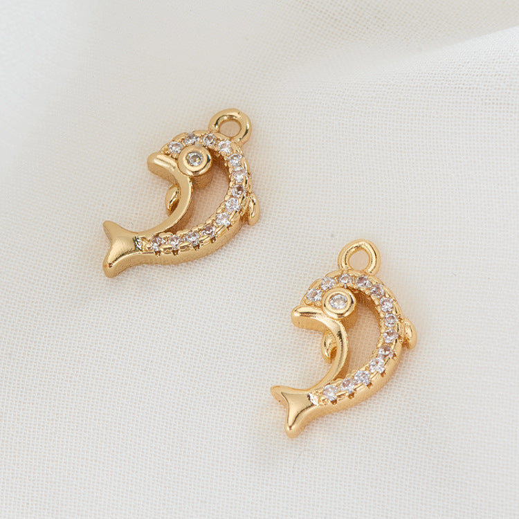 2 Double C Étoile de mer Lune Dauphin Charme Pendentif Strass Embelli 14K GF