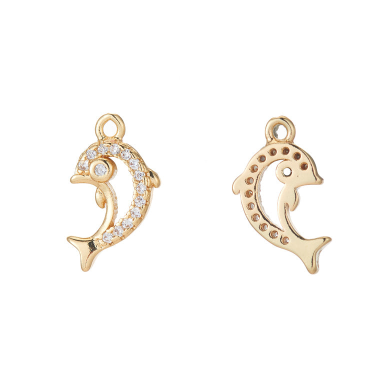 2 Double C Étoile de mer Lune Dauphin Charme Pendentif Strass Embelli 14K GF