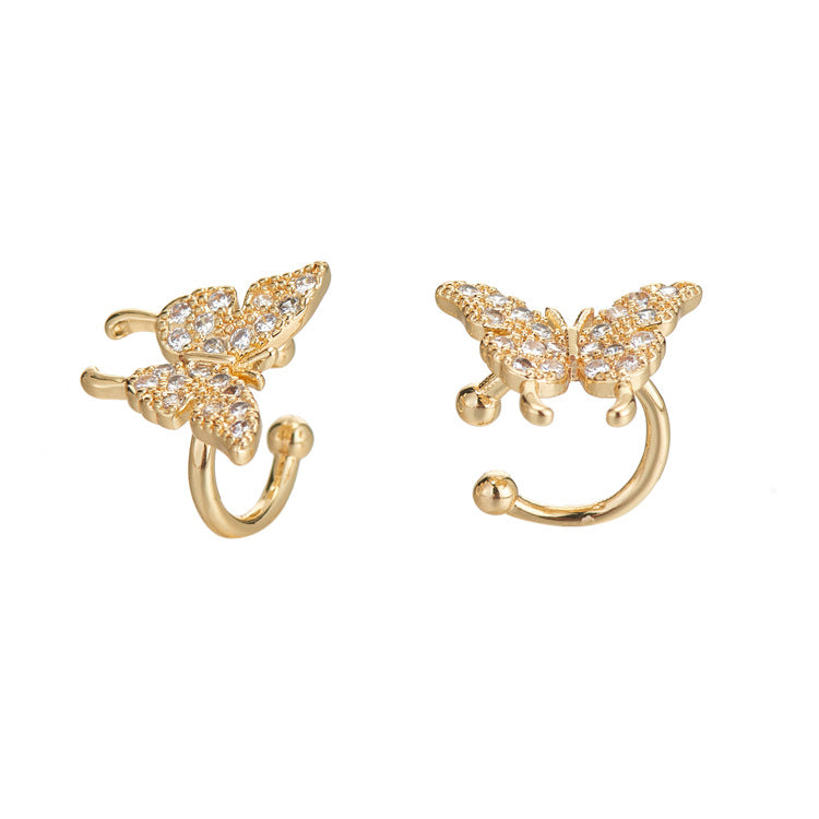 4 Butterfly Earcuff Ear Cuffs Climber No Piercing Earring Rhinestone Embellished 14K GF Earing