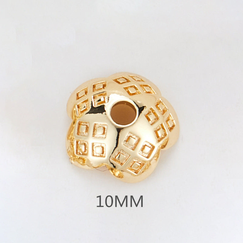 10 Floral Bead Cap Cup Rhinestone Embellished 14K GF Charm Beadwork Spacer