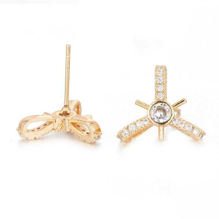 4 boucles d'oreilles à nœud papillon ornées de strass 14K GF Earing