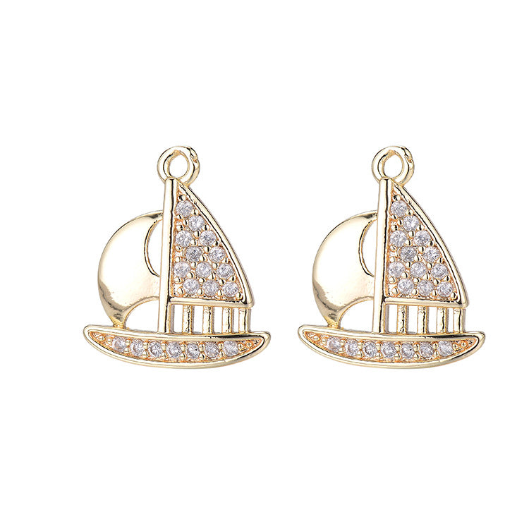 2 Voilier Floral Crabe Charme Pendentif Émail Époxy 14K GF Strass Embelli