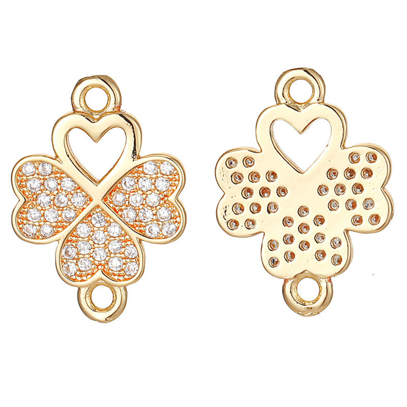 2 Double boucle florale trèfle à quatre feuilles connecteur de charme strass embelli 14K GF