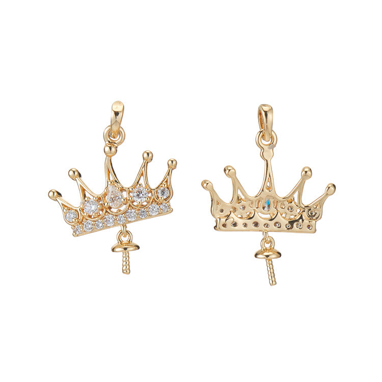 2 pendentif à breloque couronne tête de loup orné de strass 14K GF perle à moitié percée perle vierge