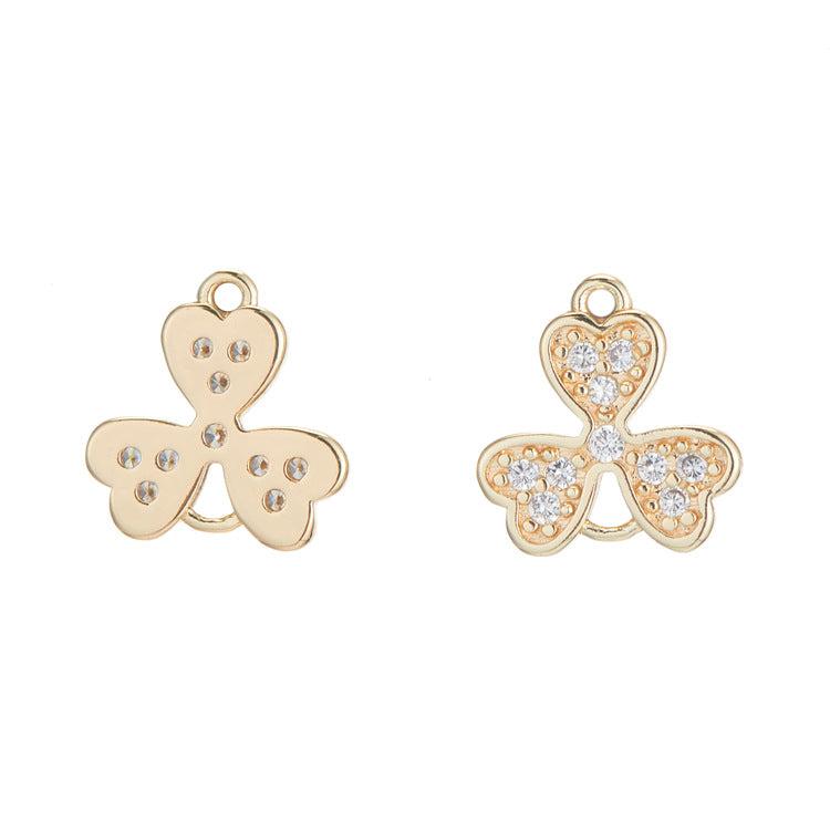 2 connecteurs de charme floral trèfle à double boucle ornés de strass 14K GF