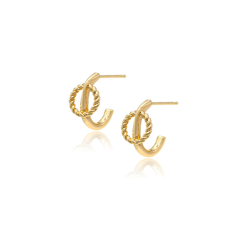 4 boucles d'oreilles à tige demi-cercle torsadées 14K GF Earing