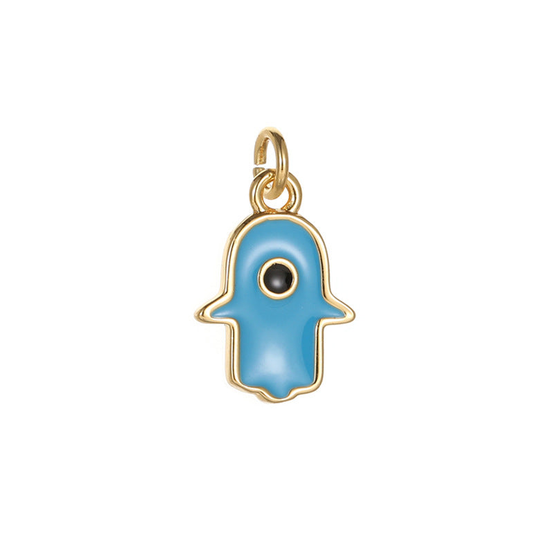 2 Eye Hamsa Charm Pendant Enamel Epoxy 14K GF