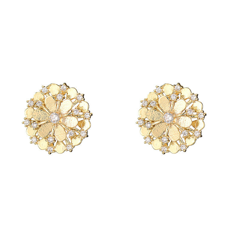 4 Floral Stud Earrings 14K GF Rhinestone Embellished Earing