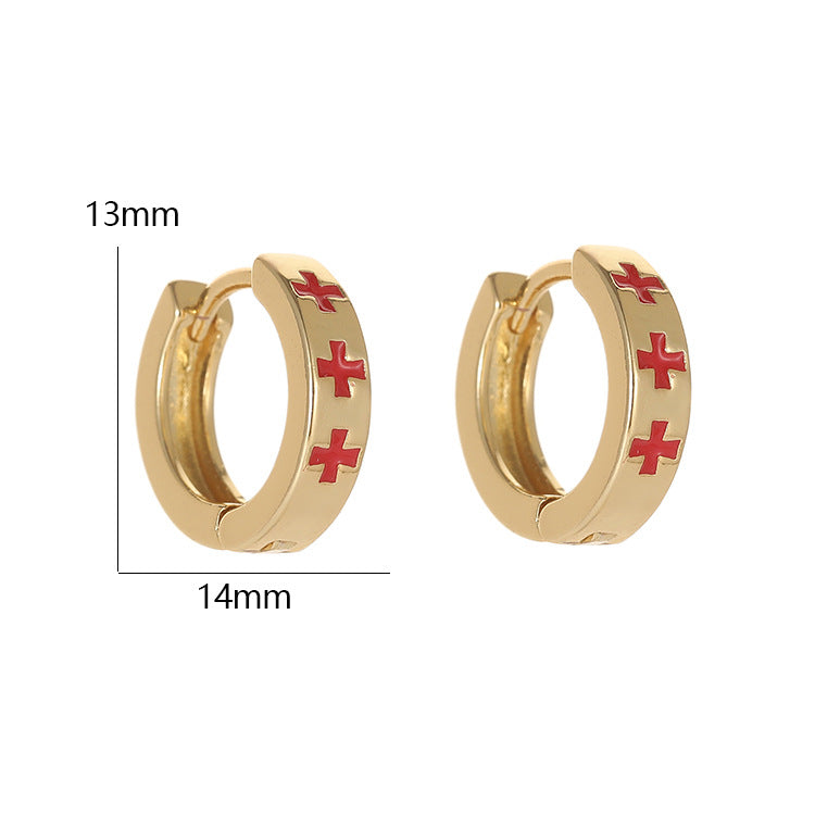 4 Cross Hoop Earrings Enamel Epoxy 14K GF Earing