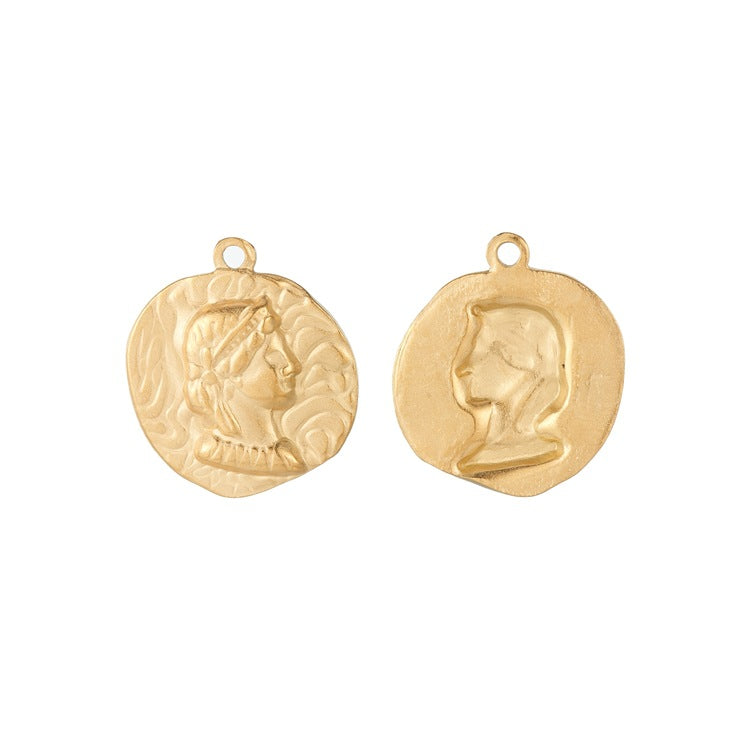 2 Portrait Coin Charm Pendant 14K GF