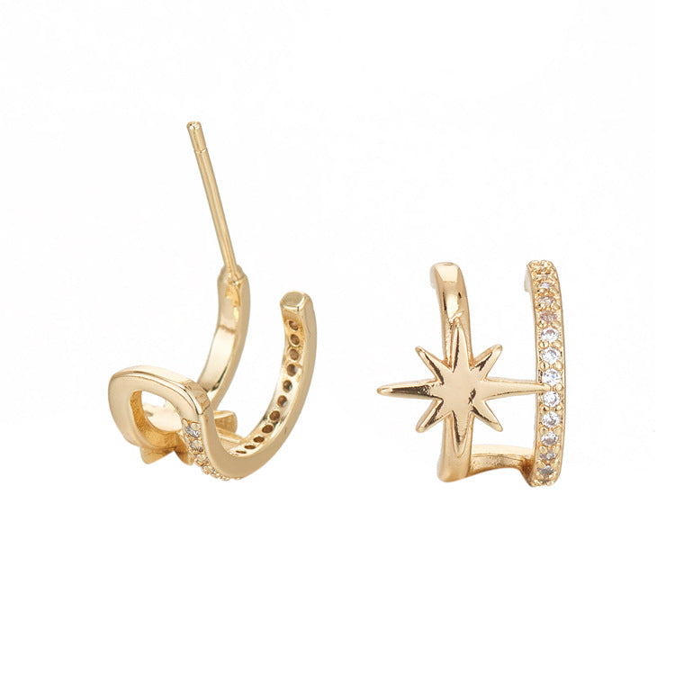 4 boucles d'oreilles à tige étoile en demi-cercle ornées de strass 14K GF Earing