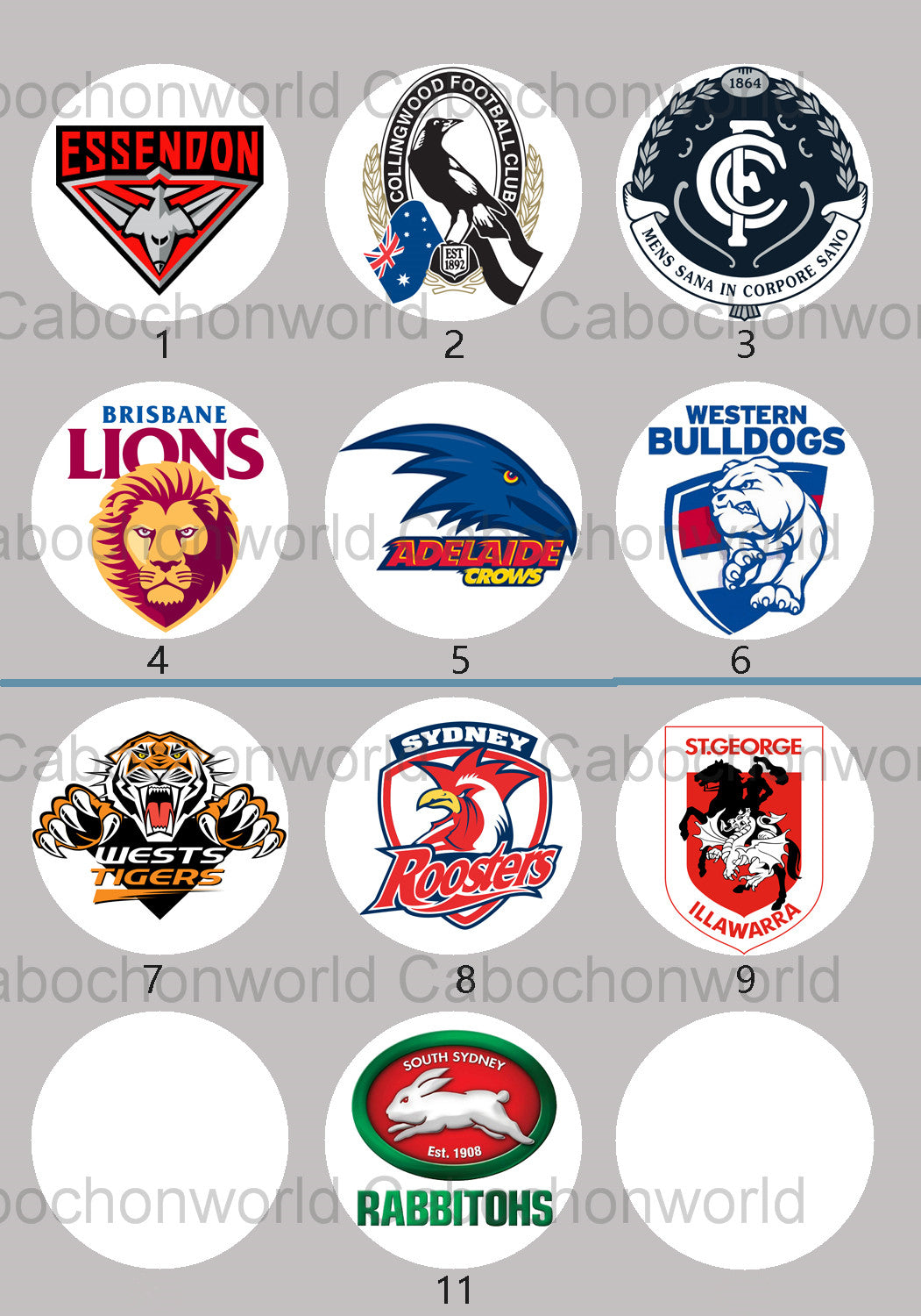 AFL NRL Team Logo Cabochon Collection CW0609