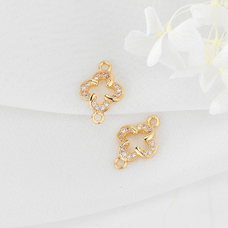 2 Double boucle florale trèfle à quatre feuilles connecteur de charme strass embelli 14K GF